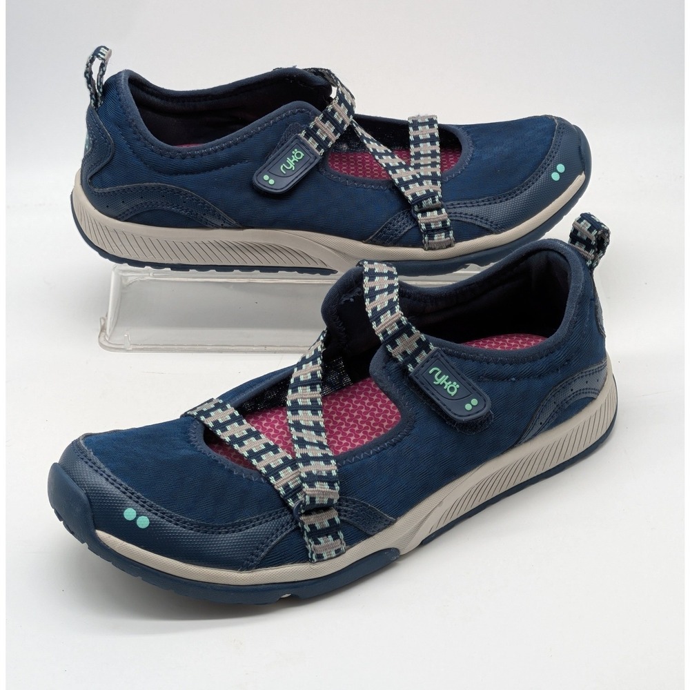 Ryka Women's Mary Jane Walking Shoes Navy Blue Cross Strap Size 8.5W Wide